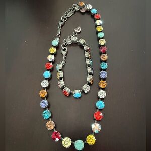 Sabika Classics Multicolor Crystal Necklace and Bracelet Set